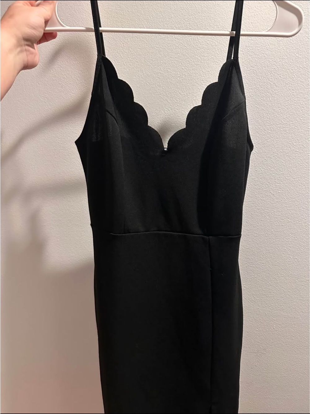 Black Scallop V-Neck Slip Dress